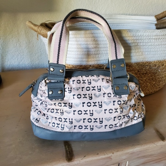 ROXY Grey Tan Silver Roxy Logo Satchel Soft Shell Handbag Purse Very Cute - Picture 3 of 8